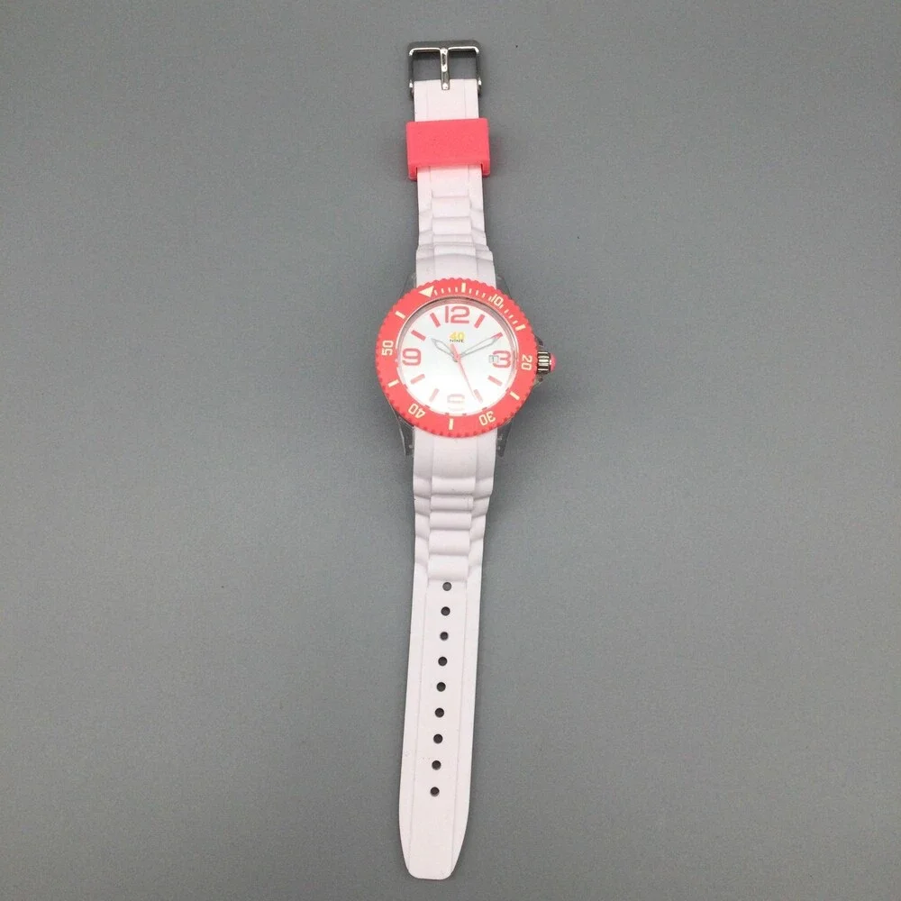 40nine Womens Watch 40mm Pink Case White Silicone Strap Date Quartz 50m